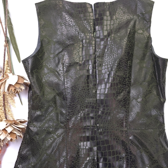 Selene Elegant Green Embossed Sleeveless Dress M - Picture 8 of 11